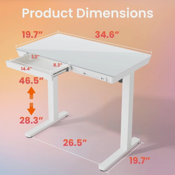 Standing Desk 20 Inch Electric Height Adjustable White
