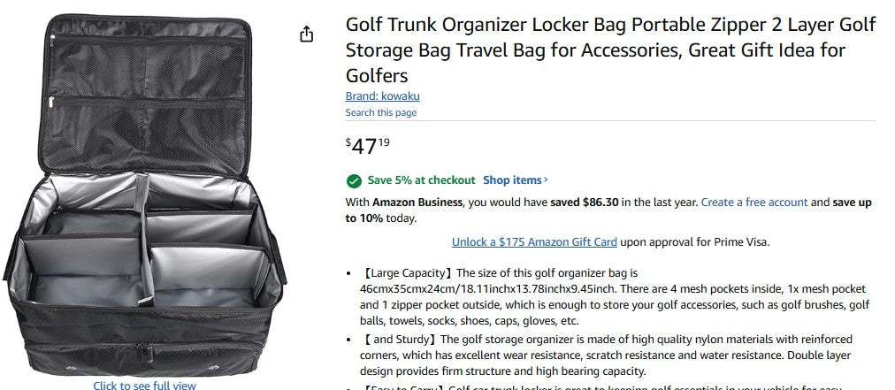 Golf Trunk Organizer Locker Bag Portable Zipper 2 Layer Golf Storage Bag Unbranded