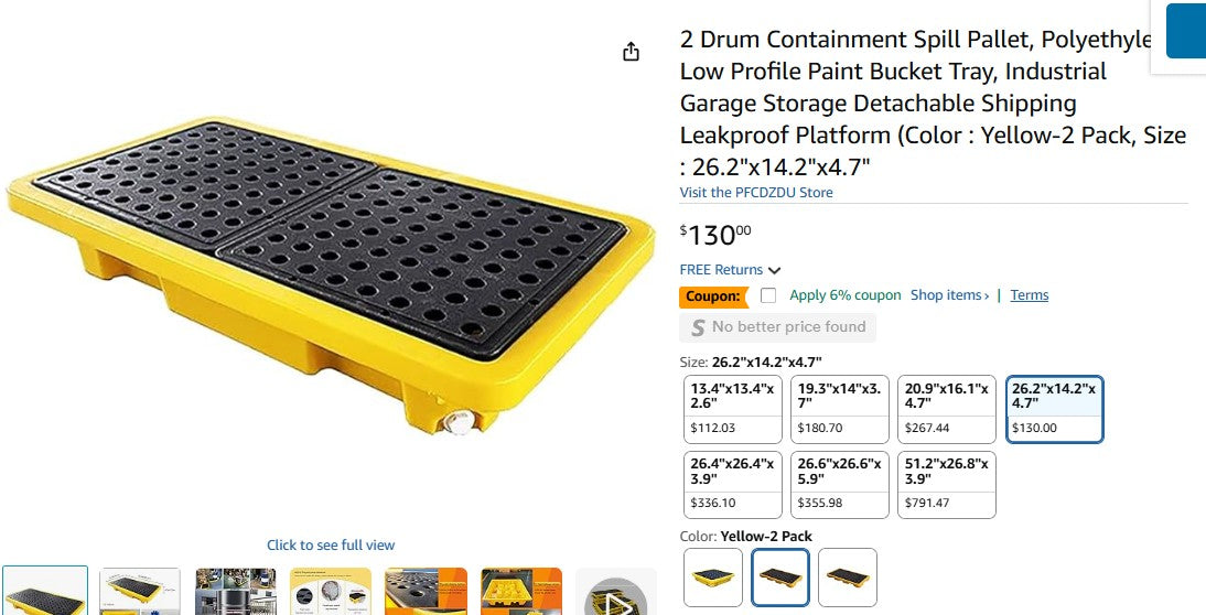 2 Drum Containment Spill Pallet, Polyethylene Low Profile Paint Bucket Tray PFCDZDU