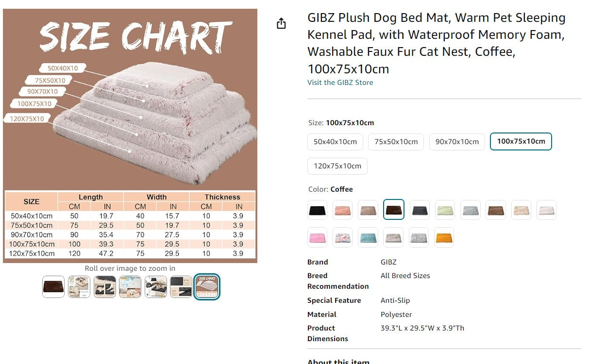 GIBZ Plush Dog Bed Mat, Warm Pet Sleeping Kennel Pad Gibz