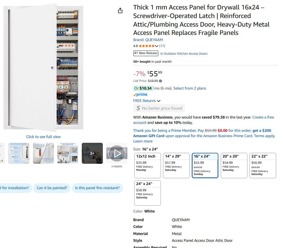 Thick 1 mm Access Panel for Drywall 16x24 – Screwdriver-Operated Latch | Reinforced QUEYAAM