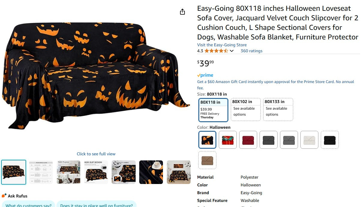 Easy-Going 80X118 inches Halloween Loveseat Sofa Cover Easy Going