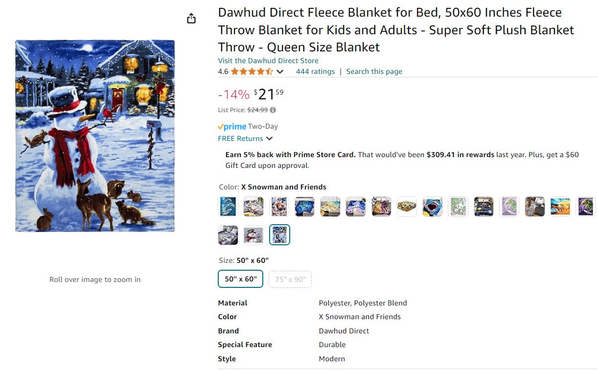 Dawhud Direct Fleece Blanket for Bed, 50x60 Inches - Snowman Dawhud Direct
