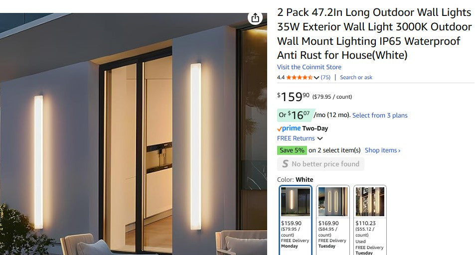 2 Pack 47.2In Long Outdoor Wall Lights 35W Exterior Wall Light 3000K Outdoor Wall Mount Lighting Coinmit