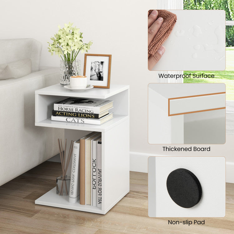 S-Shaped Side Table with Unique S-shaped Frame and 2 Open Compartments