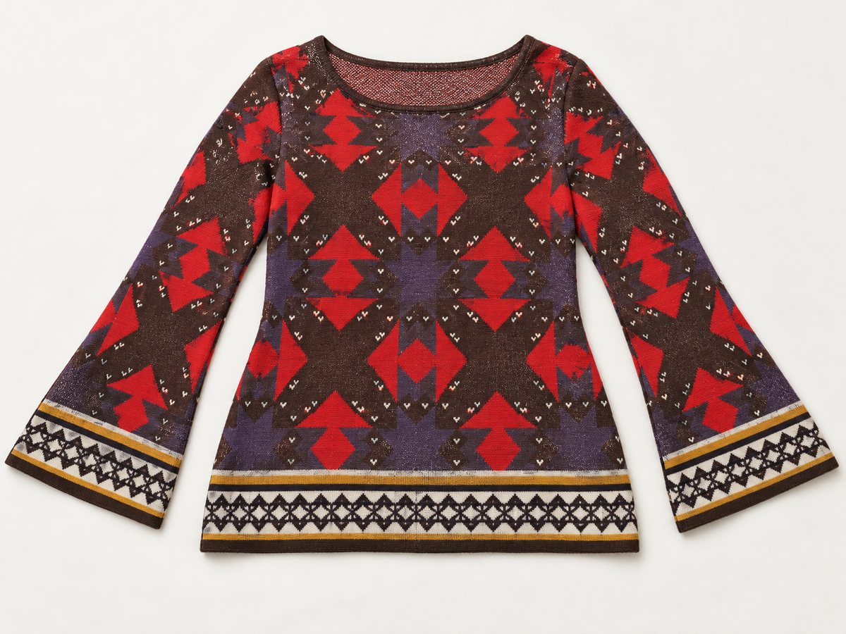 Women’s Ingrid Southwestern Printed Sweater – Flared Sleeves - XL