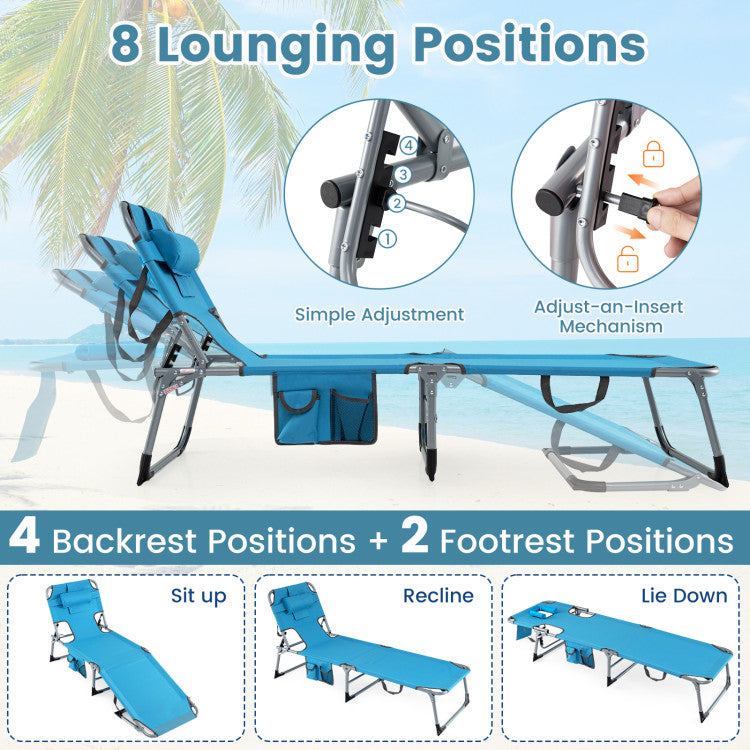 Portable Folding Chaise Lounge Chair with 4-Position Adjustable Backrest for Patio