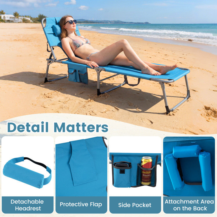 Portable Folding Chaise Lounge Chair with 4-Position Adjustable Backrest for Patio