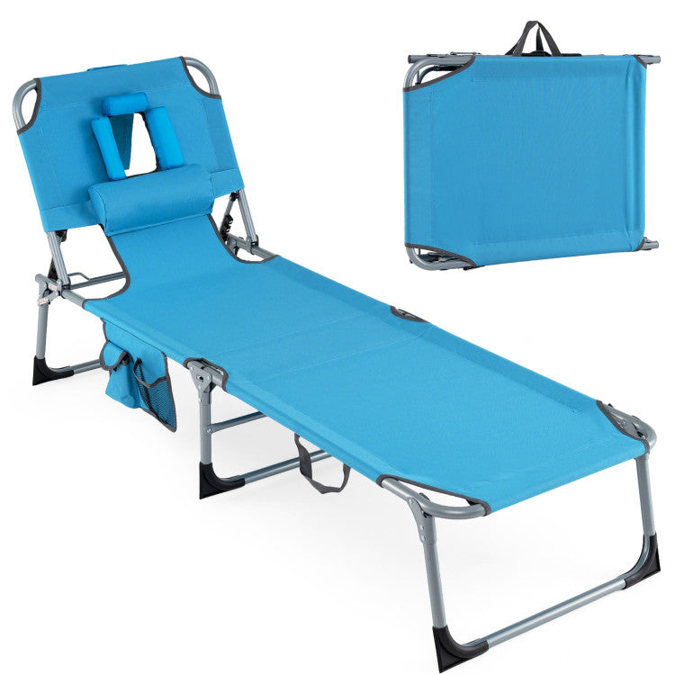 Portable Folding Chaise Lounge Chair with 4-Position Adjustable Backrest for Patio