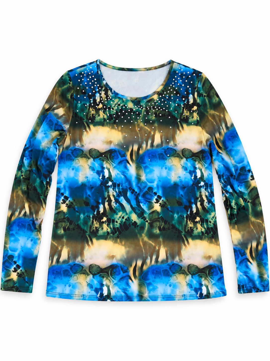 Women’s Embellished Abstract Print Long Sleeve Top – Large