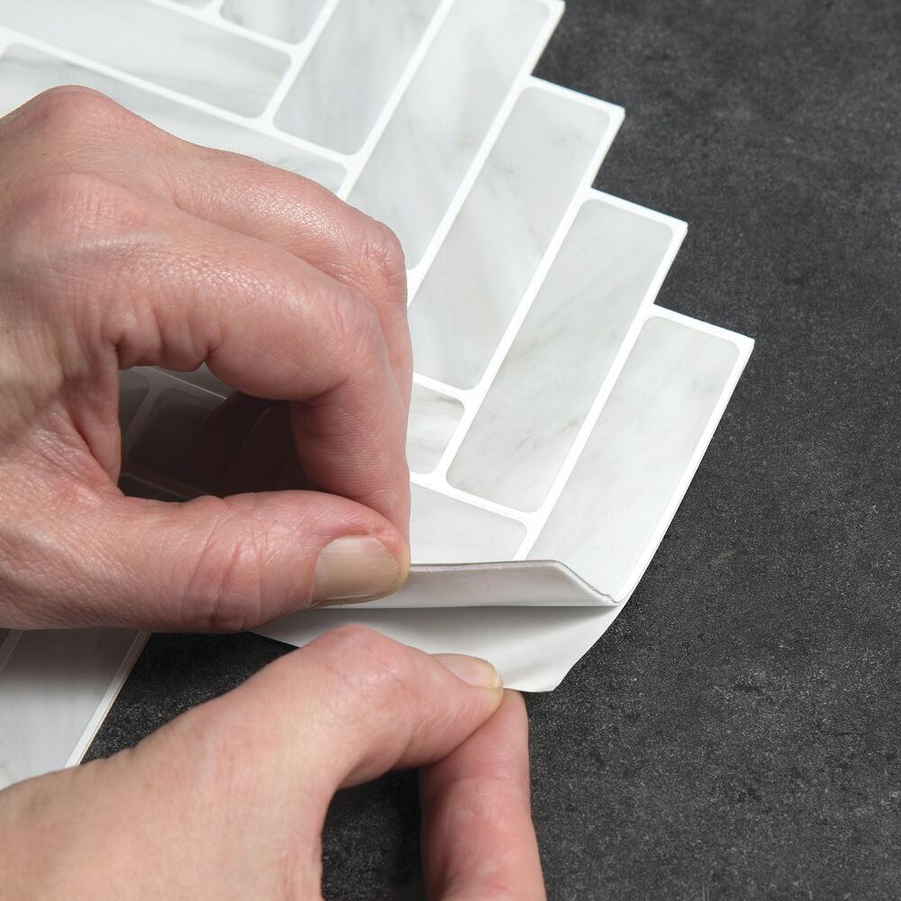 Gray Herringbone Peel & Stick Vinyl Backsplash Tiles - 3 Pack