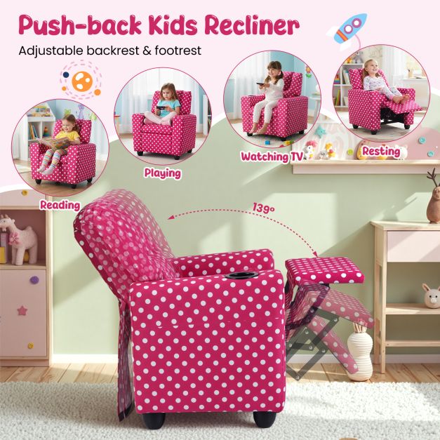 Velvet Fabric Push Back Toddler Sofa with Adjustable Backrest