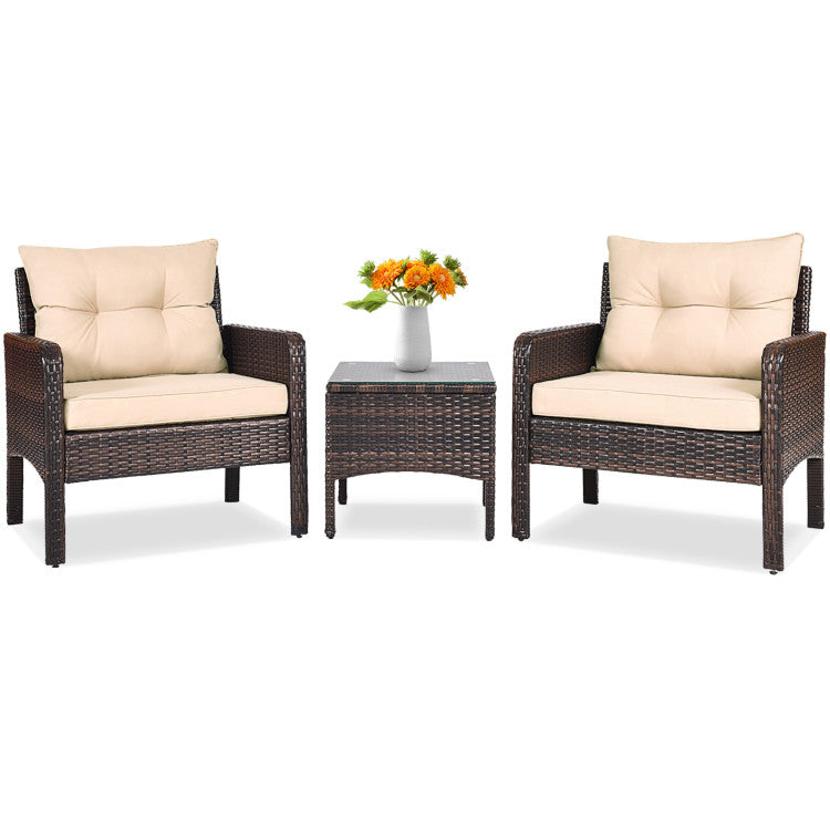 Missing Cushion - 3 Pieces Outdoor Patio Rattan Conversation Set with Seat Cushions