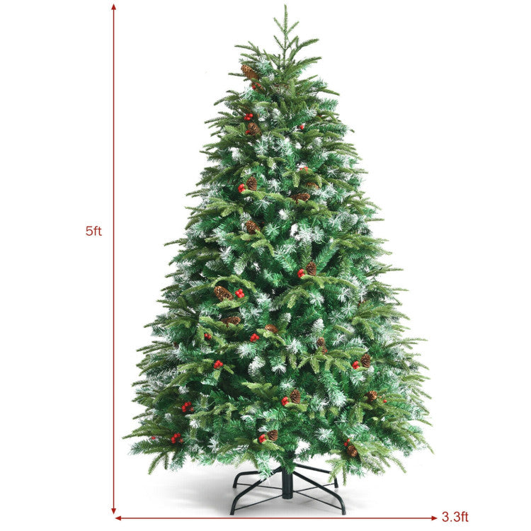 Pre-Lit Snowy Christmas Hinged Tree with Flash Modes and Multi-Color Lights