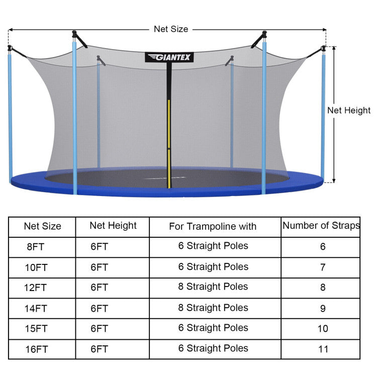 10FT Replacement Weather-Resistant Trampoline Safety Enclosure Net Costway