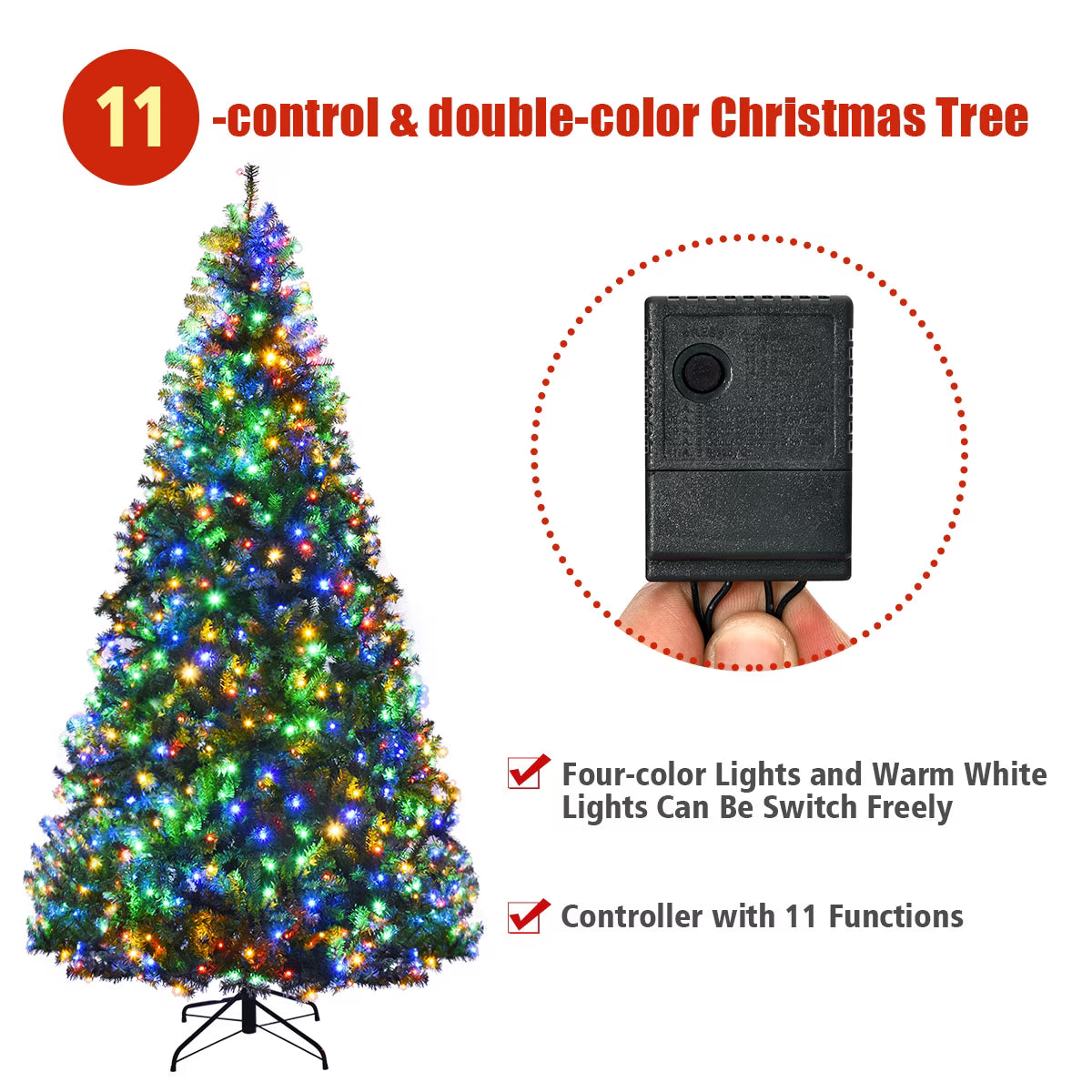 8Ft Pre-Lit Artificial Christmas Tree Hinged 750 LED Lights