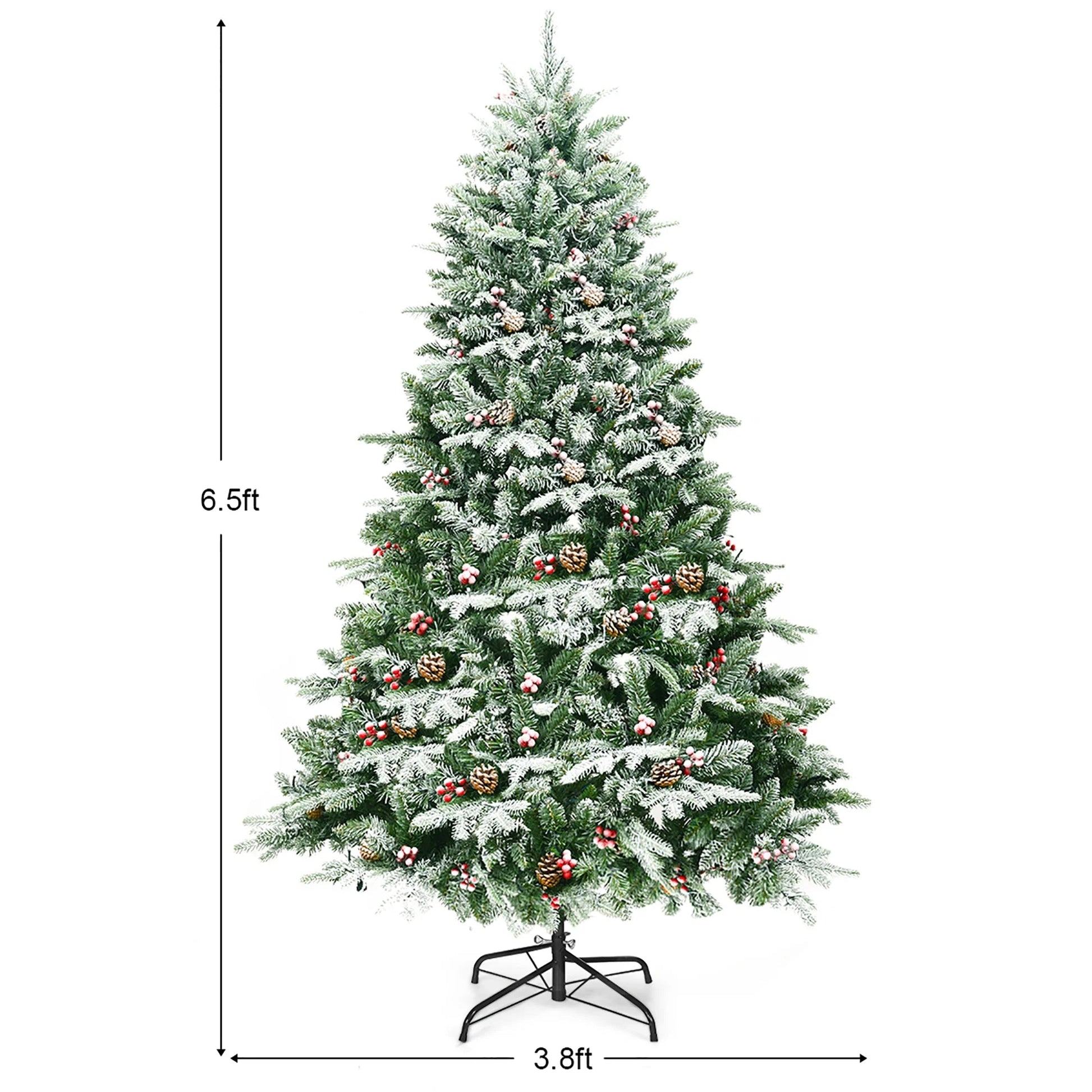 Costway 6.5Ft Pre-lit Snow Flocked Hinged Artificial Christmas Spruce Tree w/ 450 Lights Costway