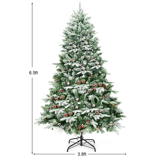 Costway 6.5Ft Pre-lit Snow Flocked Hinged Artificial Christmas Spruce Tree w/ 450 Lights Costway