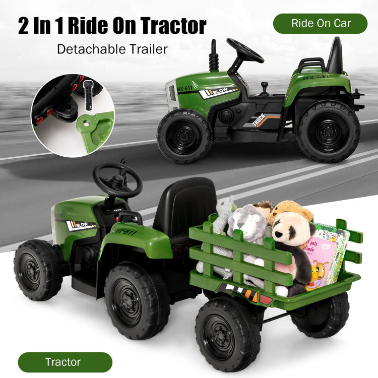 12V Ride on Tractor with 3-Gear-Shift Ground Loader for Kids 3+ Years Old