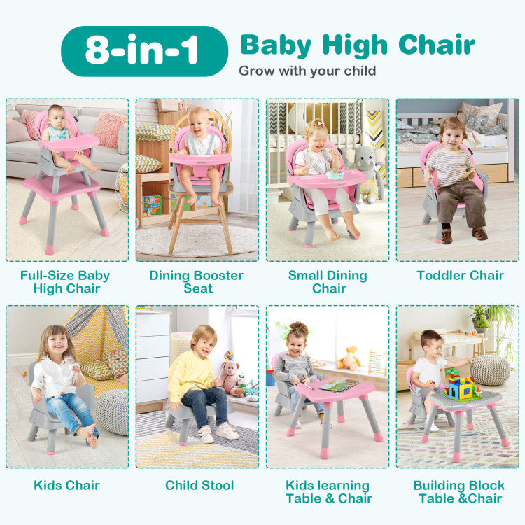8-in-1 Convertible Baby High Chair with Adjustable Removable Tray