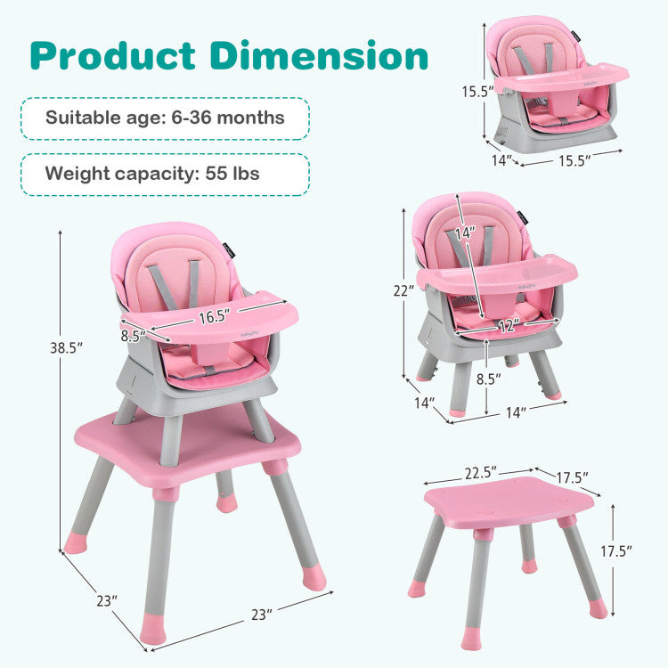 8-in-1 Convertible Baby High Chair with Adjustable Removable Tray