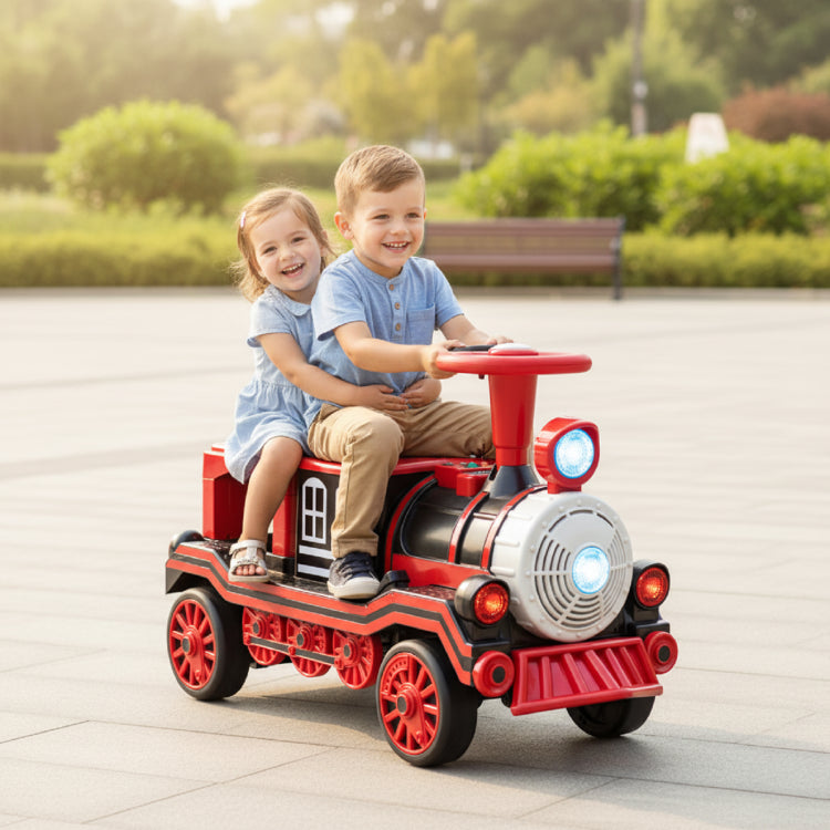 12V 2-Seater Ride on Toy with Train Whistle and Removable Chair