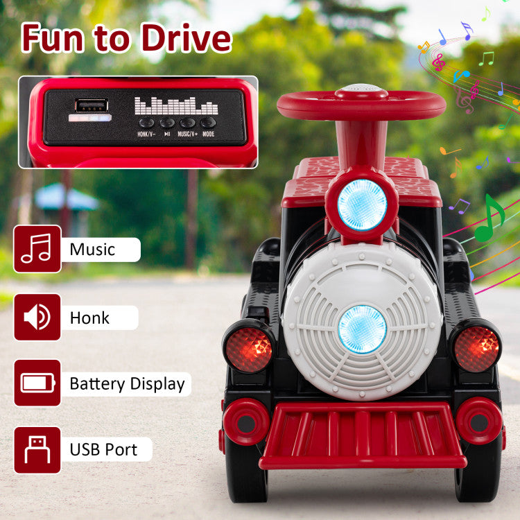 12V 2-Seater Ride on Toy with Train Whistle and Removable Chair