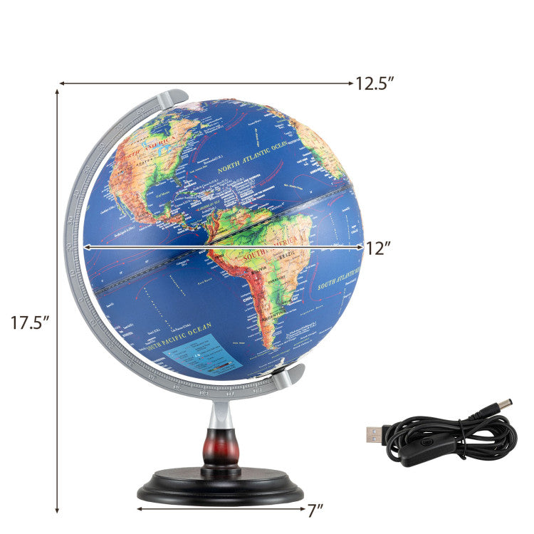 Costway 12" Illuminated World Globe - Premium Night Lamp