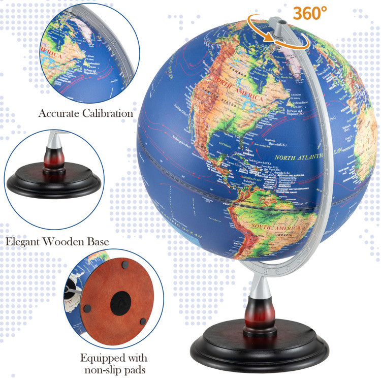 Costway 12" Illuminated World Globe - Premium Night Lamp