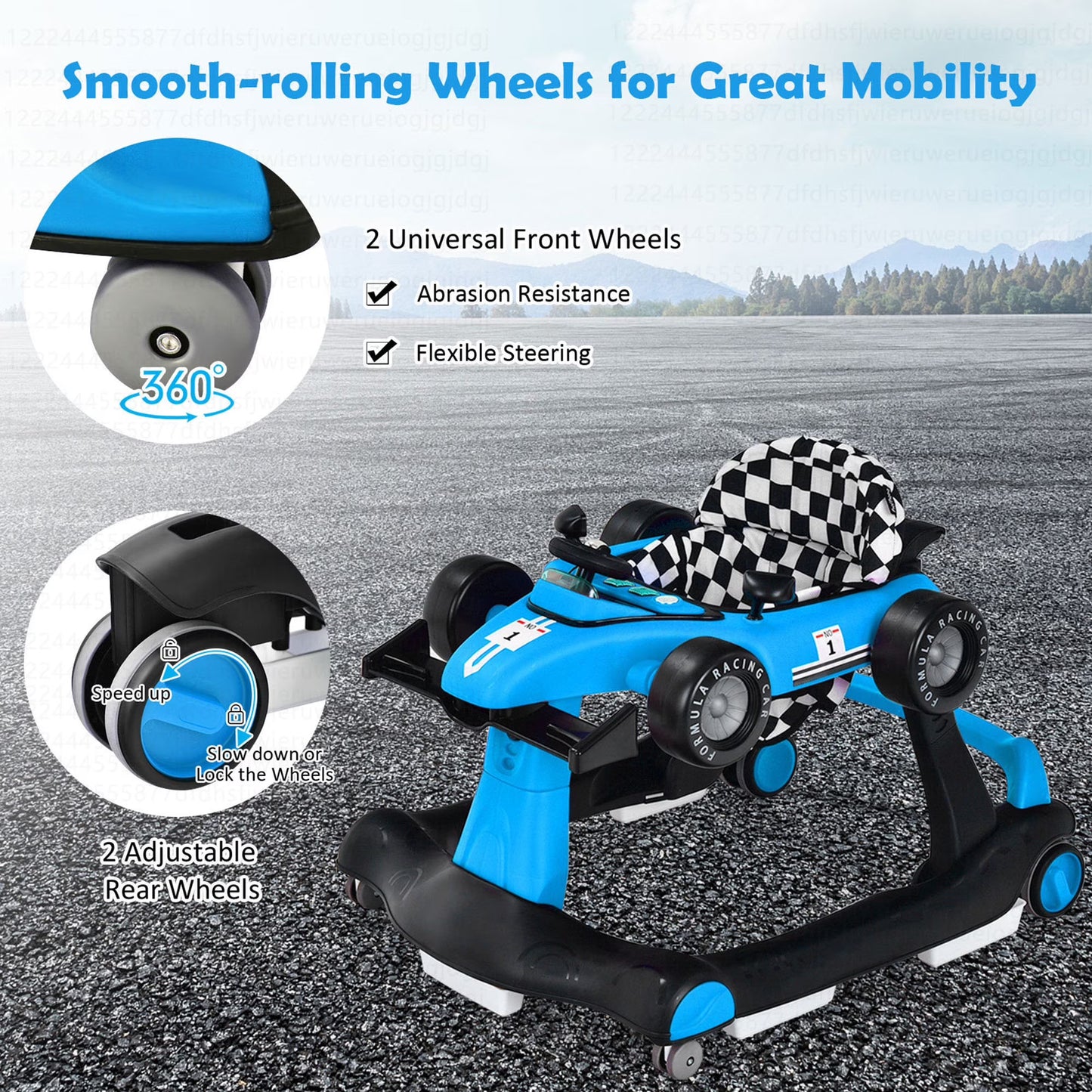 4-in-1 Baby Activity Pusher Adjustable Height Blue
