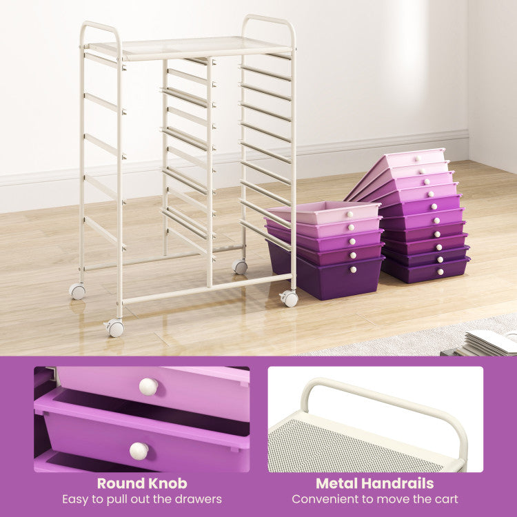 15-Drawer Utility Rolling Cart with Drawers Multi-Use Storage