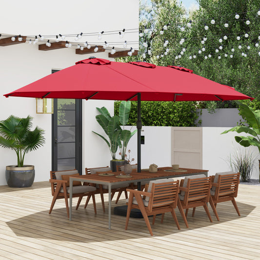 15 Feet Double-Sided Twin Patio Umbrella with Crank and Base