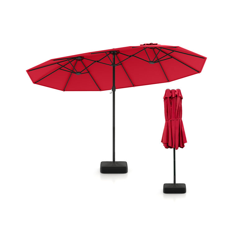 15 Feet Double-Sided Twin Patio Umbrella with Crank and Base