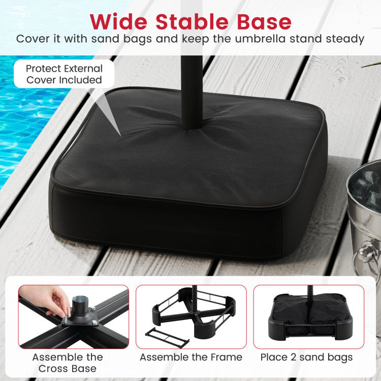 15 Feet Double-Sided Twin Patio Umbrella with Crank and Base