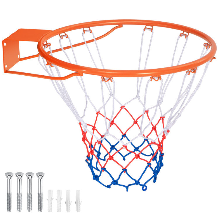 15 Inch Basketball Rim Goal Replacement with All Weather Net and Mounting Hardware