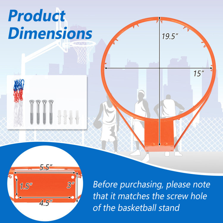 15 Inch Basketball Rim Goal Replacement with All Weather Net and Mounting Hardware