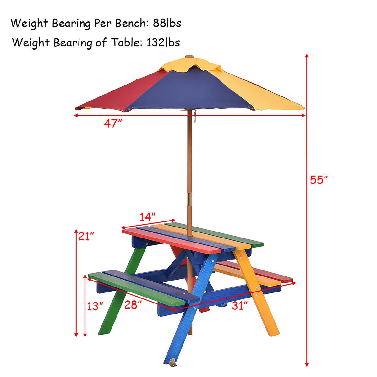 4 Seat Kids Picnic Table w/Umbrella Garden Yard Folding Children Bench Outdoor