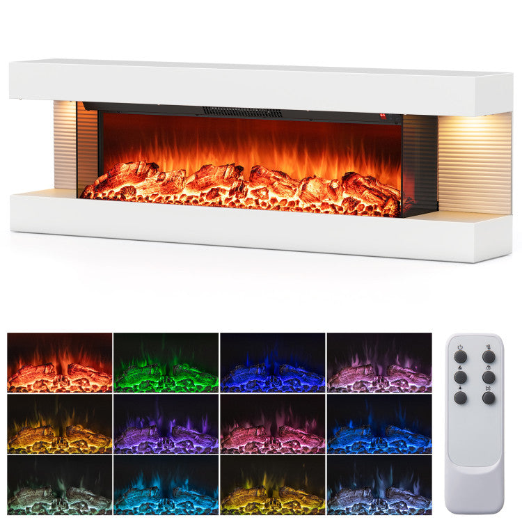 36 Inch 3-Sided Wall Mounted Electric Fireplace with 50 Inch Wide Floating Mantle