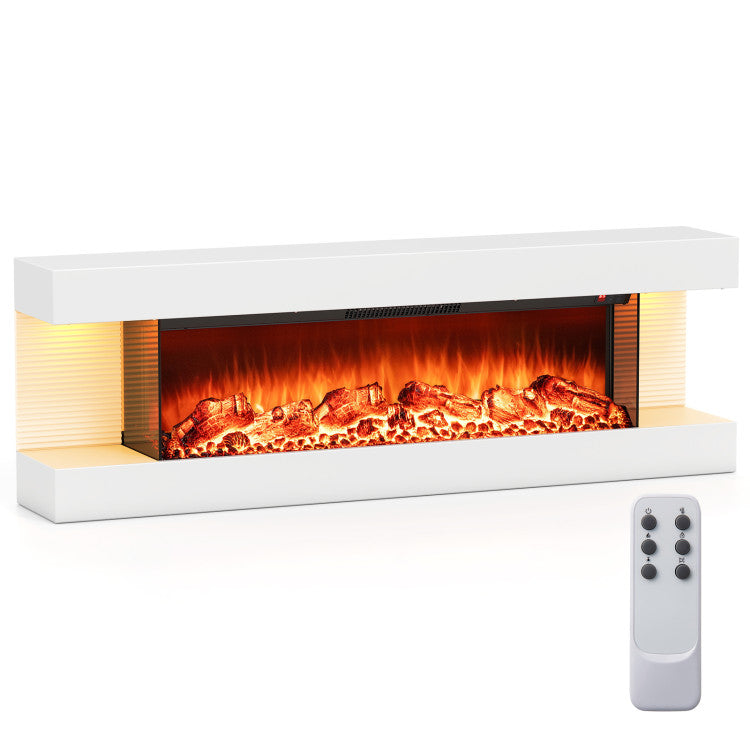 36 Inch 3-Sided Wall Mounted Electric Fireplace with 50 Inch Wide Floating Mantle