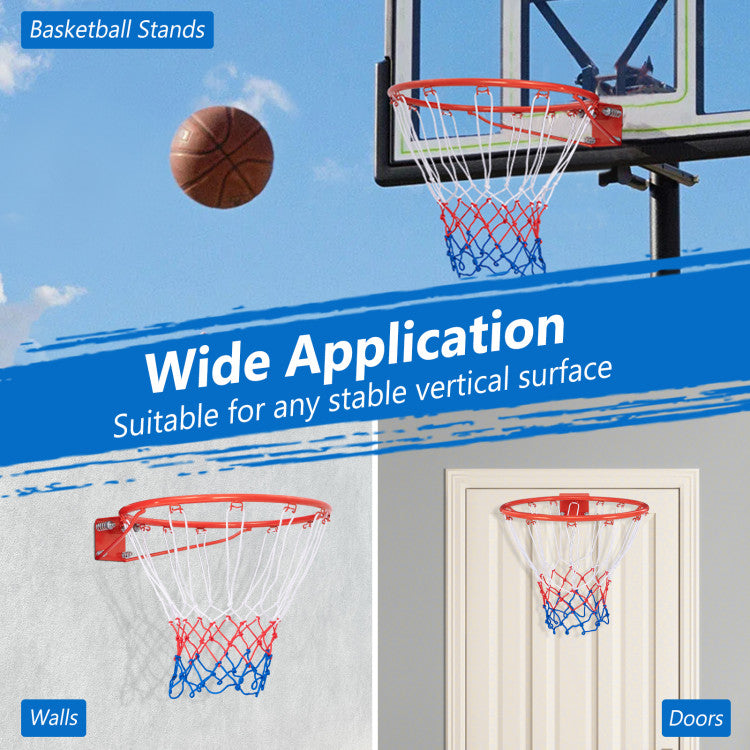 18 Inch Basketball Rim Goal Replacement with All Weather Net and Mounting Hardware
