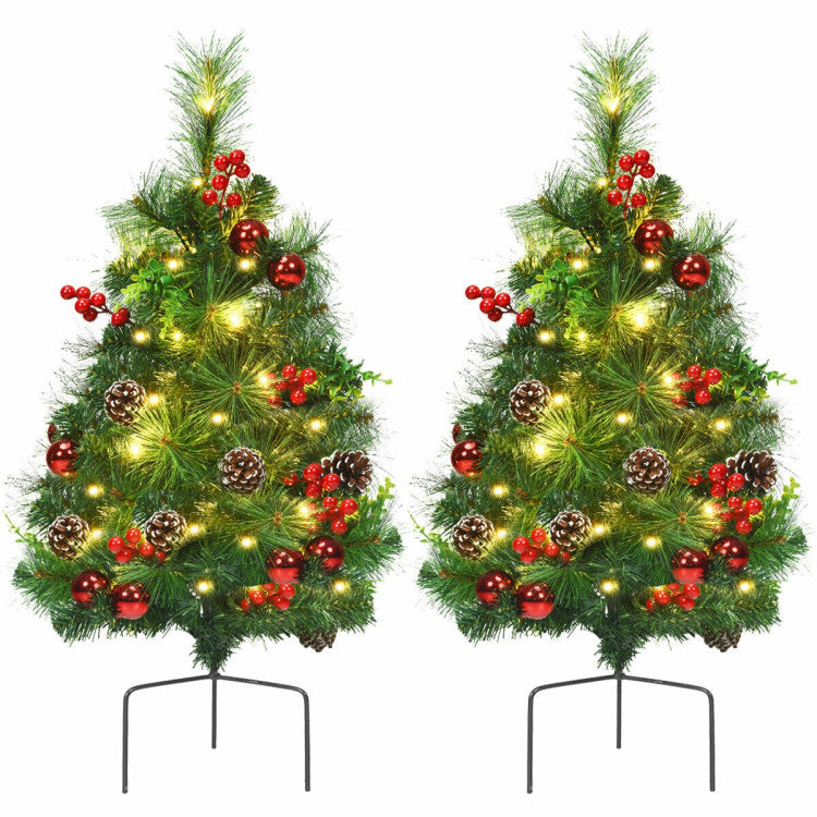 Set of 2 29 Inch Battery Powered Pre-lit Pathway Holiday Christmas Trees Costway
