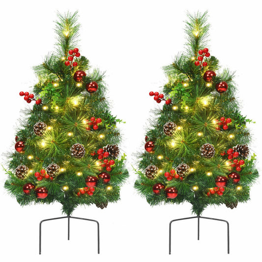 Set of 2 29 Inch Battery Powered Pre-lit Pathway Holiday Christmas Trees Costway