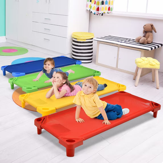 Pack of 4 Kids Stackable Naptime Cot 51''Lx23''W Daycare Rest Mat Colorful