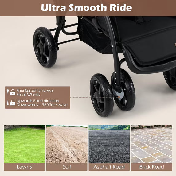 Double Stroller, Foldable Baby Tandem Stroller with Adjustable Backrest Canopy Footrest