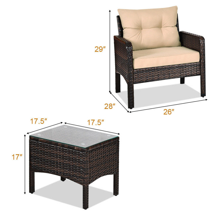 Missing Cushion - 3 Pieces Outdoor Patio Rattan Conversation Set with Seat Cushions