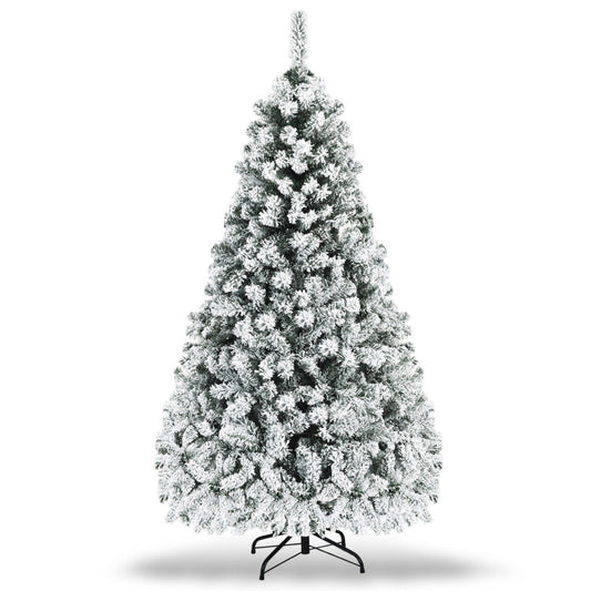 6' Pre-Lit Premium Snow Flocked Hinged Artificial Christmas Tree Costway