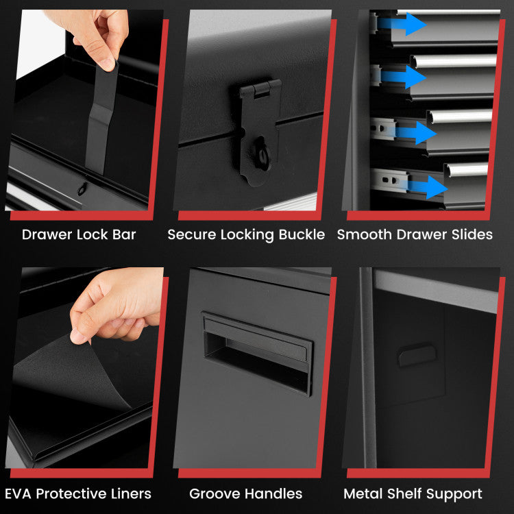 2-in-1 Rolling Tool Chest with 5 Sliding Lockable Drawers