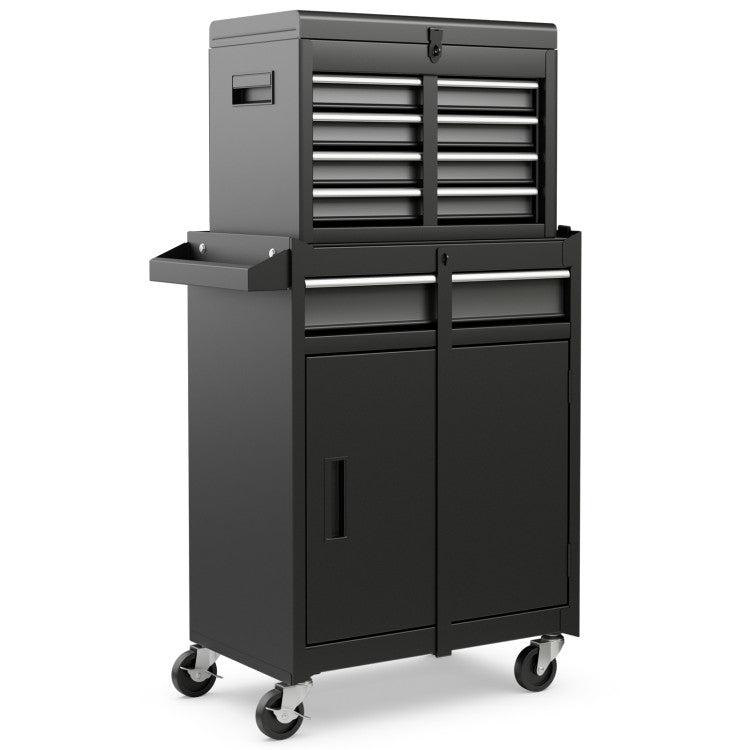 2-in-1 Rolling Tool Chest with 5 Sliding Lockable Drawers
