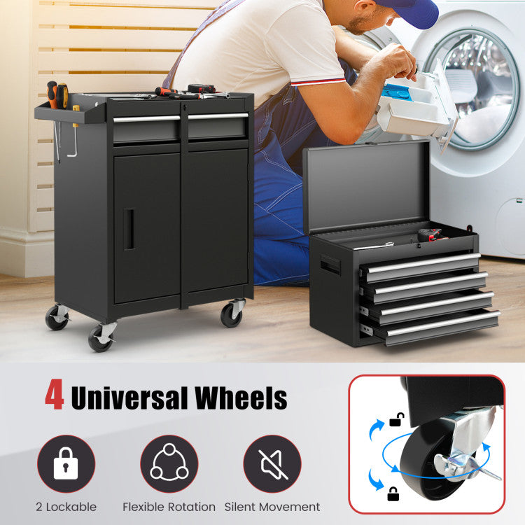 2-in-1 Rolling Tool Chest with 5 Sliding Lockable Drawers