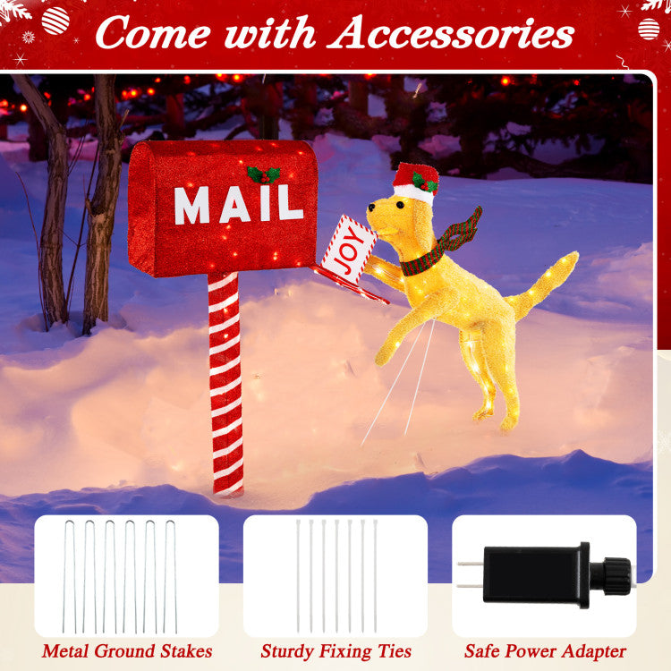 3.5 ft Christmas Mail Box with Dog and 120 Warm White LED Lights Costway